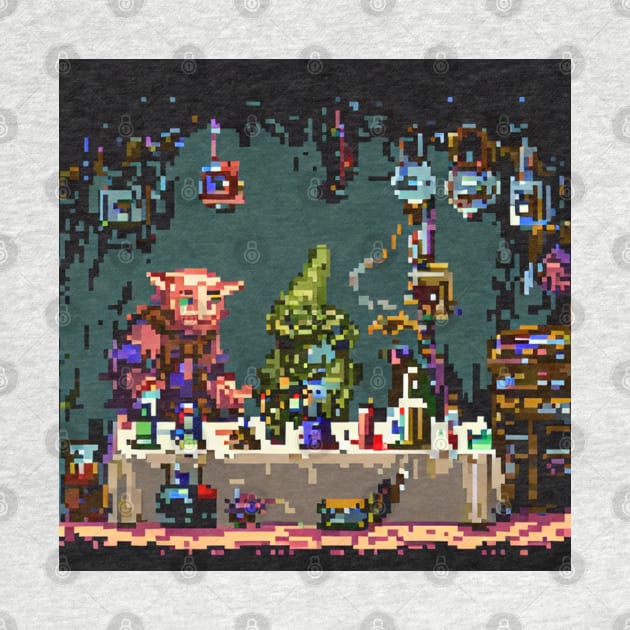 A goblin market selling strange items pixel art by maricetak